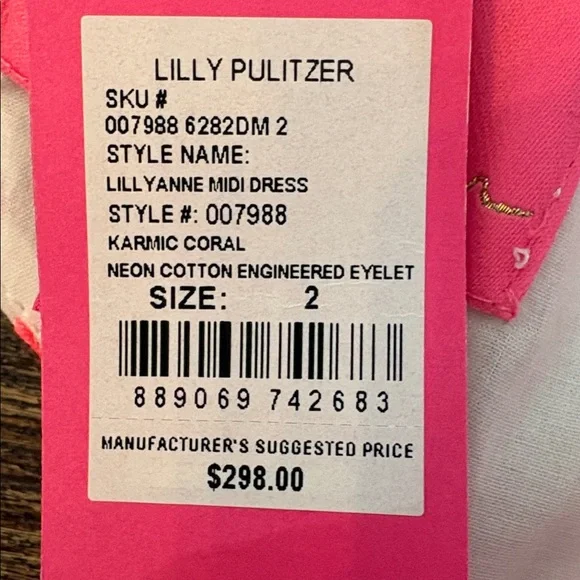 Lilly Pulitzer Lillyanne Midi Dress Karmic Coral Size 2 NWT - Picture 8 of 11
